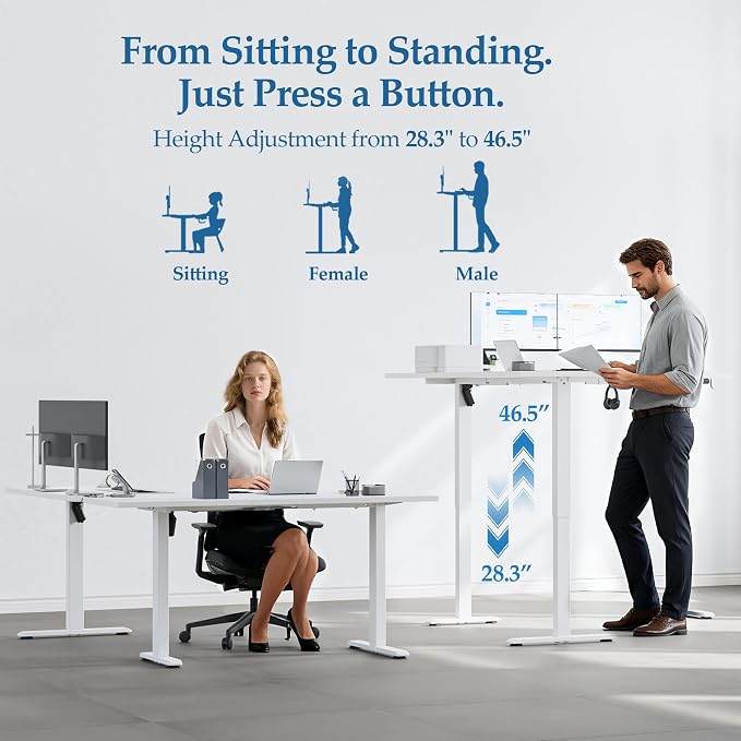 Klicelor L Shaped Standing Desk 63 x 55.1 Inch Dual Motors, Electric Height Adjustable Corner Desk for Home Office Workstation, Ergonomic Sit Stand Computer Table with Memory Controller, White - Image 6