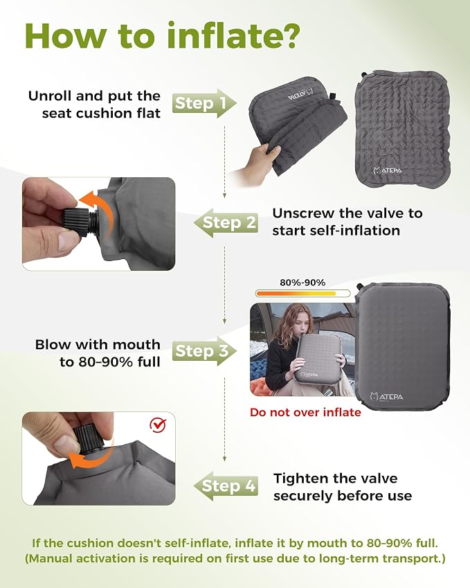 ATEPA Inflatable Seat Cushion | 2" & 2.5" Foam Core Seat Pad, Self Inflating, Compact, Stadium, Airplane, Travel, Camping, Hiking, Sports events - Image 5
