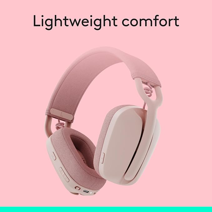 Logitech Zone Vibe 100 Lightweight Wireless Over Ear Headphones - Rose | Lightweight, over ear, multipoint Bluetooth, works with Teams, Google Meet, Zoom, Mac/PC, noise canceling microphone - Image 7