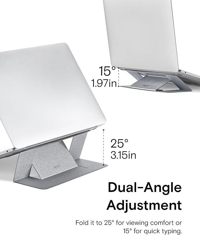MOFT Laptop Stand for Desk, Adhesive MacBook Computer Stand with 2 Adjustable Viewing Angles, Foldable and Portable Laptop Riser Compatible with 11"-16" Laptops, Silver(Adhesive Version) - Image 5
