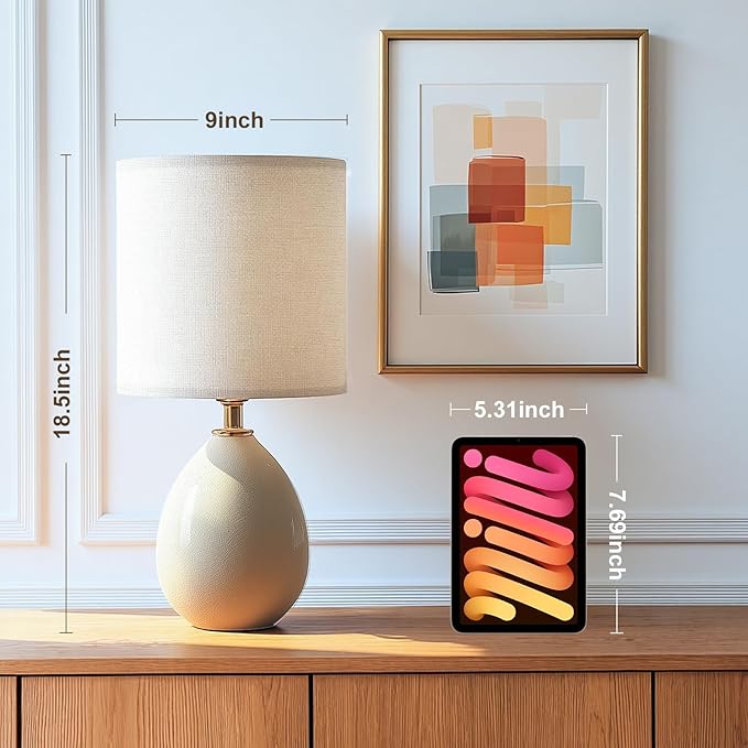 18.5" Table Lamps Set of 2 for Living Room Bedroom, Bedside Lamps for Night Stands, Desk Nightstand Lamp Dimmable, Modern Linen Cream Ceramic Lamps - Image 6
