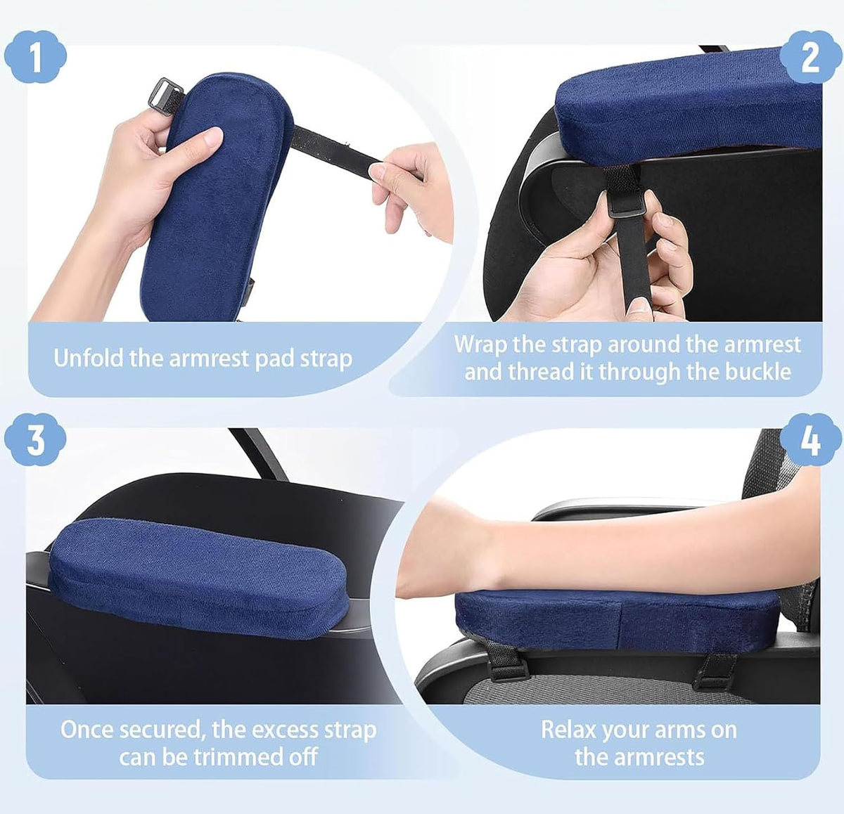 Office Chair Armrest Pads, Adjustable Fit, Set of 2 - Image 6