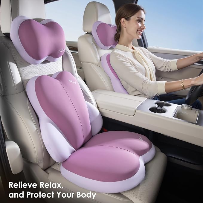 3 PCS Seat Cushion for Carseat Lumbar Support Pillow Car Neck Headrest Pillows Ultrathick Memory Foam Seat Pads Pressure Relief Back Cushion for Office Chair(Purple) - Image 6