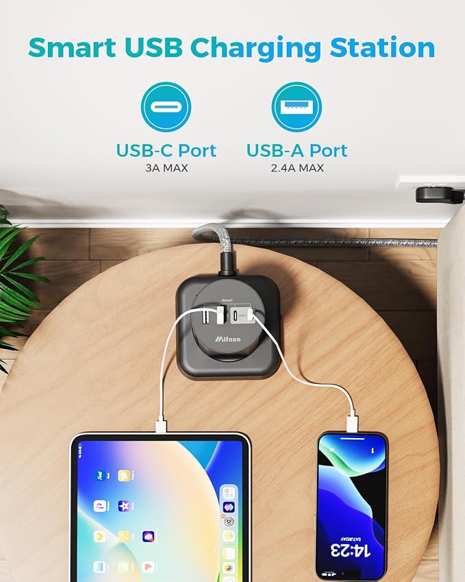 Charging Station Tower, 10Ft Power Strips with Surge Protection, Flat Plug | 12 Outlets 4 USB Ports, 1875W/15A 1080J Extension Cord with Multiple Outlets, Office Desk Supplies, Dorm Essentials - Image 4