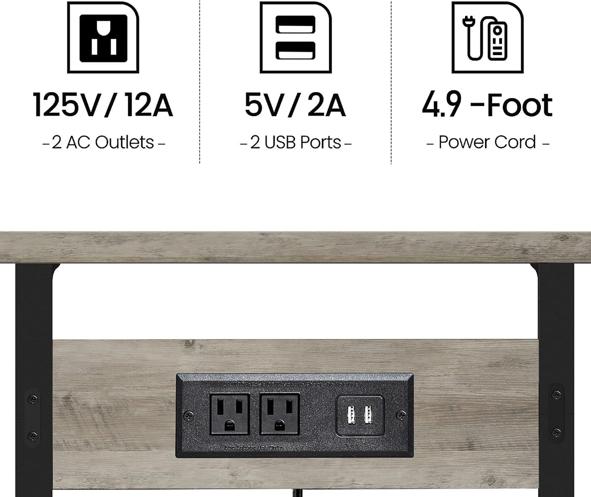 TUTOTAK C Shaped End Table With Charging Station, Set of 2, Couch Tv Tray With 2 USB Ports and Outlets, Sofa Side Table for Small Spaces, Living Room, Bedroom TB01BG0442 - Image 6