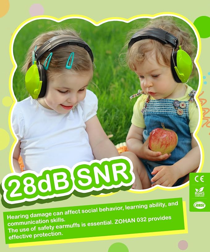 ZOHAN Kids Noise Cancelling Headphones - 25dB NRR Kids Ear Protection 2 Pack, Hearing Protection Safety Ear Muffs for School Monster Truck Fireworks Travel Studying Concerts Autism, Blue and Green - Image 2