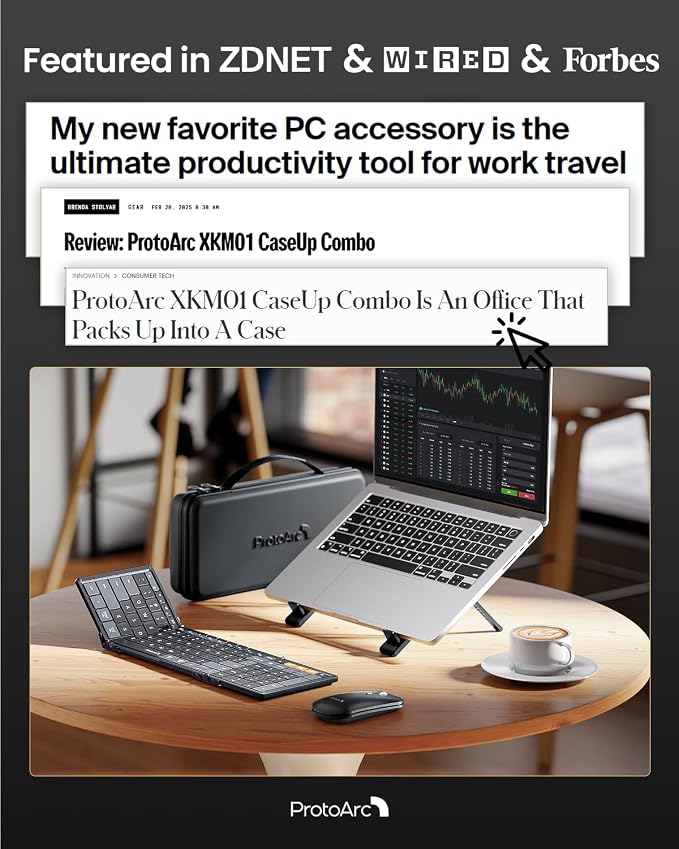 ProtoArc XKM01 CaseUp Foldable Bluetooth Keyboard Mouse Combo | Portable with Laptop Stand, Mobile Work Solution for On-the-Go, Compatible with Laptop PC Macbook, Windows Mac OS - Image 2