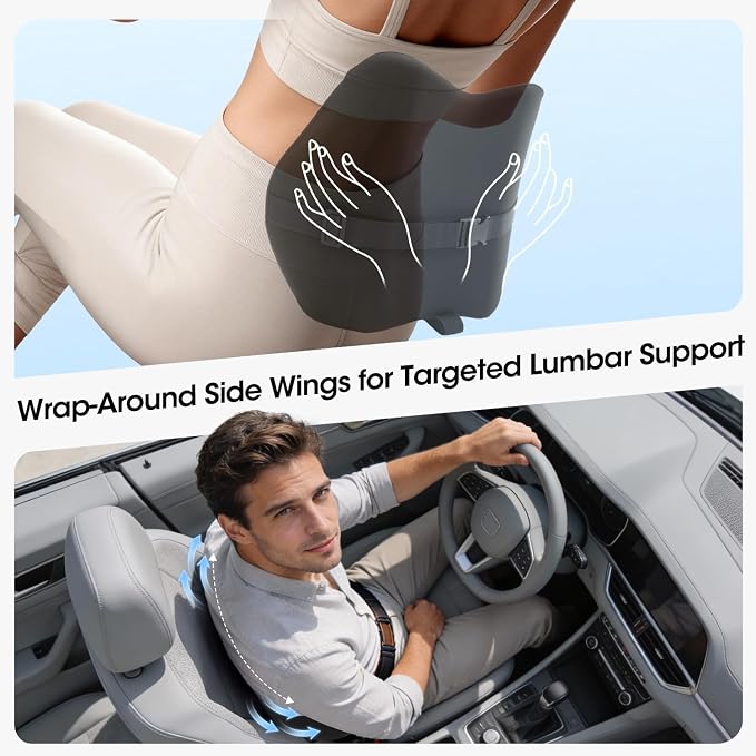 Lumbar Support Pillow for Car Seat – High-Density Memory Foam, Provides Comfort for Long Drivers, Relieves Lower Back Discomfort, Adjustable Strap Stays Put, Fits Most Cars, SUVs & Trucks (Black) - Image 3