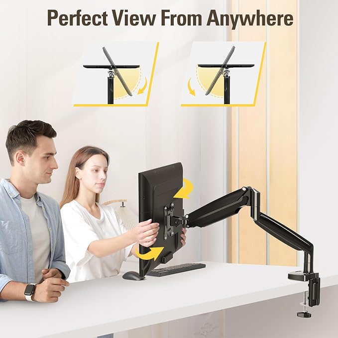 Single Monitor Mount Holds Screen up to 32", Height Adjustable Monitor Arm, Full Motion Computer Monitors Stand with Clamp/Grommet Base, VESA Mounts Fit 4.4-17.6lbs Computer, Black - Image 7
