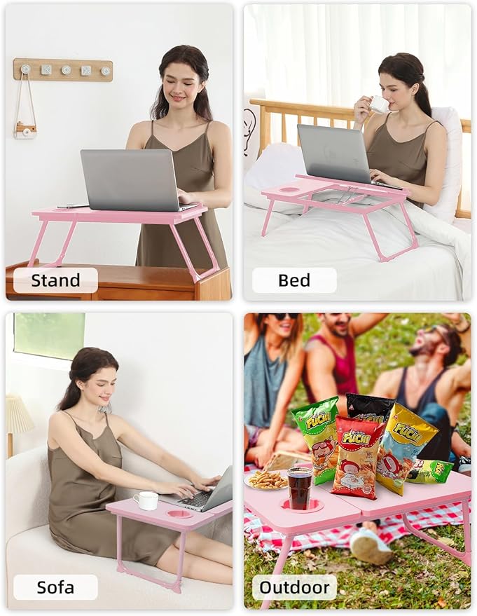 Lap Desk for Couch/Sofa/Floor, 5-Angle Adjustable Bed Desk with Foldable Legs &Cup Holder, Light Weight Bed Tray Table for Writing/Eating/Reading, Portable Laptop Stand for Adults, Kids - Image 4