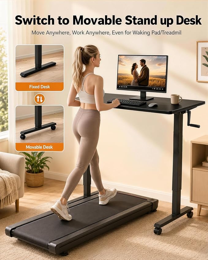 Manual Standing Desk Adjustable Height Whole Piece Top | Lockable Casters with Wheels, Sit to Stand Workstation, Whole Piece Construction, Handle - Image 4