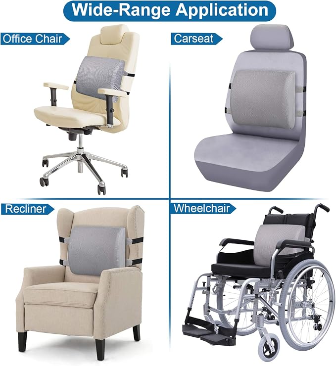 Lumbar Pillow for Chair and Car, Back Support for Office, Memory Foam Cushion with Mesh Cover - Gray - Image 6