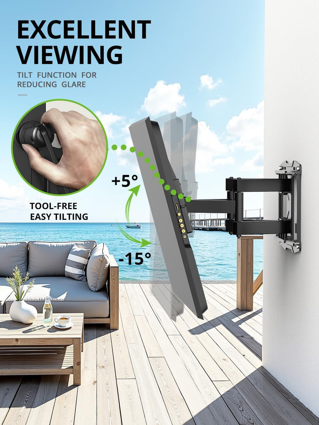 Outdoor TV Wall Mount for 47-90" TVS, Full Motion Weatherproof TV Bracket - Image 4