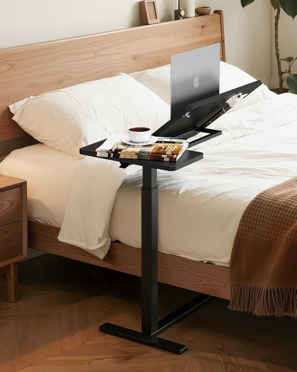 Simple Deluxe Standing Rolling Desk with Hidden Casters, Height Adjustable Pneumatic Mobile Laptop Desk, Tilting Bedside Table for Laptop, Overbed Bedside Table Hospital Home Use, Black - Image 2