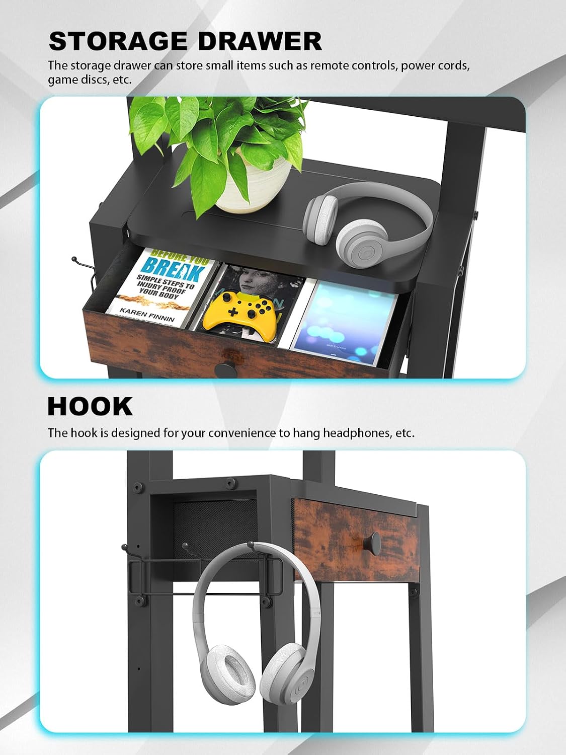 Rolling TV Stand with Fabric Drawer Storage for 32-75 Inch Flat/Curved Screen up to 220lbs LCD/LED/OLED Adjustable Height Mobile TV Cart with Wheels for Home Office Outdoor Max VESA 600x400mm - Image 5