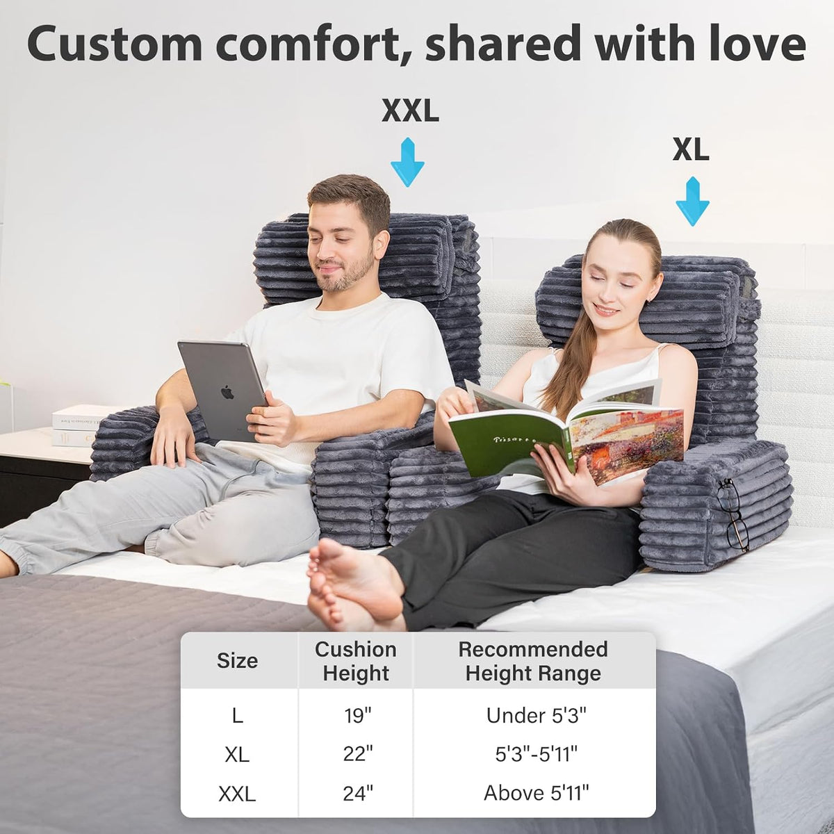 24" XXL Back Pillow for Bed Sitting Up with Armrests & Big Pockets - Image 6