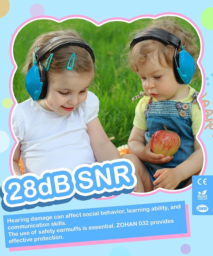 ZOHAN Kids Noise Cancelling Headphones - 25dB NRR Kids Ear Protection 2 Pack, Hearing Protection Safety Ear Muffs for School Monster Truck Fireworks Travel Studying Concerts Autism, Blue and Pink - Image 2