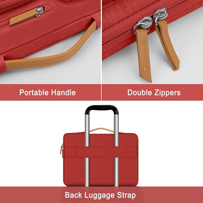 MOSISO 360 Protective Laptop Case 13.3 inch, 13-13.3 inch Laptop Sleeve | Compatible with MacBook Air/Pro 13 / Pro 14,HP Dell Acer ASUS, Side Open Carrying Case with 4 Zipper Pockets, Red - Image 4