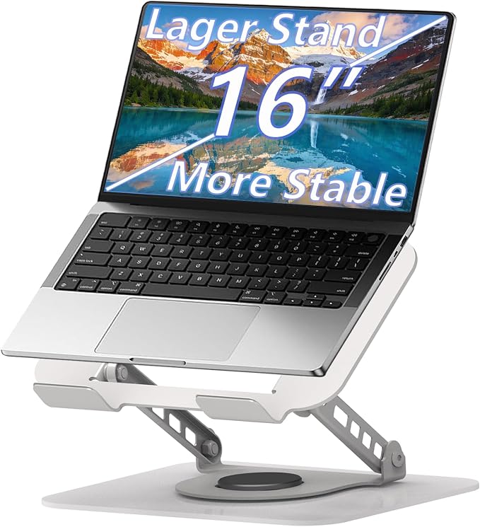 Adjustable Laptop Stand 360°Rotation Computer Riser for Desk, Silver | Fit for MacBook Pro/Air Notebook Up to 16 Inches, Adjustable & Foldable, Stability & Durability, Heat Dissipation Design by TAPMEI