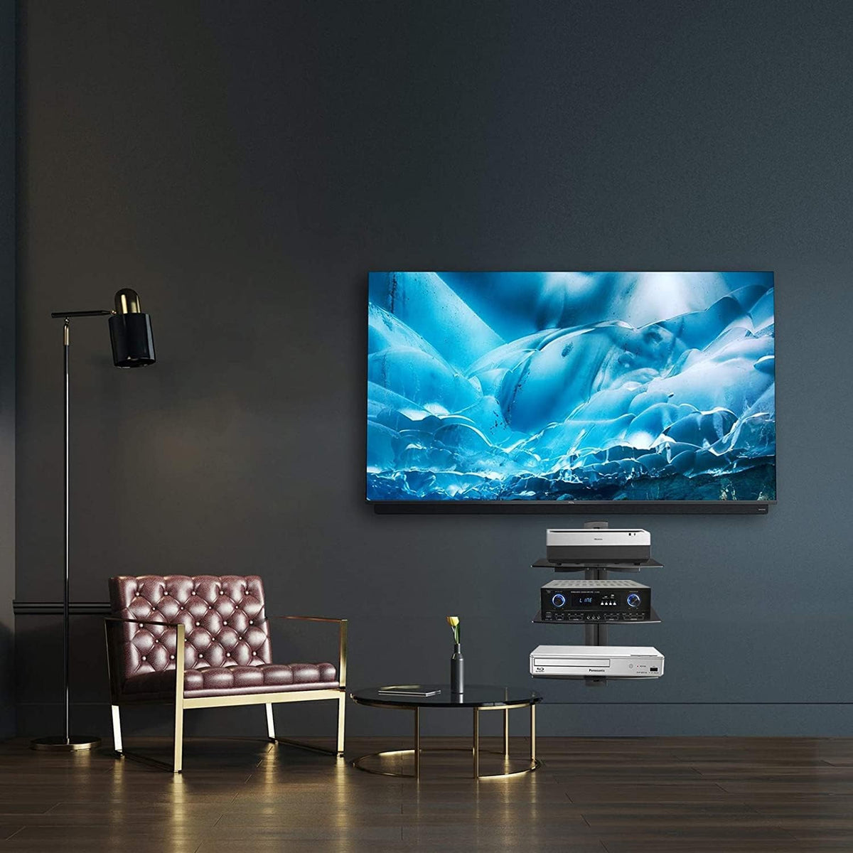 Suptek Glass TV Wall Mount with DVD Shelf and PS4 Support, 3-Tier CS303 - Image 2