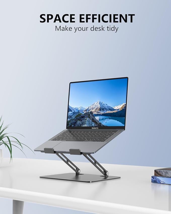 JCZT Adjustable Laptop Stand, Aluminum Laptop Stand for Desk, Classic Grey | Ergonomic Portable Laptop Stand, Ventilated Cooling Computer Notebook Holder for MacBook Air Pro, All 10-16'' Laptops - Image 7