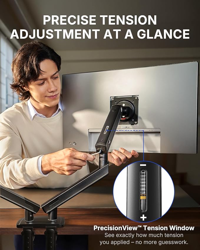 HUANUO FlowLift Pro Dual Monitor Mount for 13–27" Screens, MechaSpring Monitor Stand, Adjustable Monitor Arms for 2 Monitors with Tilt/Swivel/Rotation, Tool-Free VESA Mount, Max Load 15.4 lbs - Image 5
