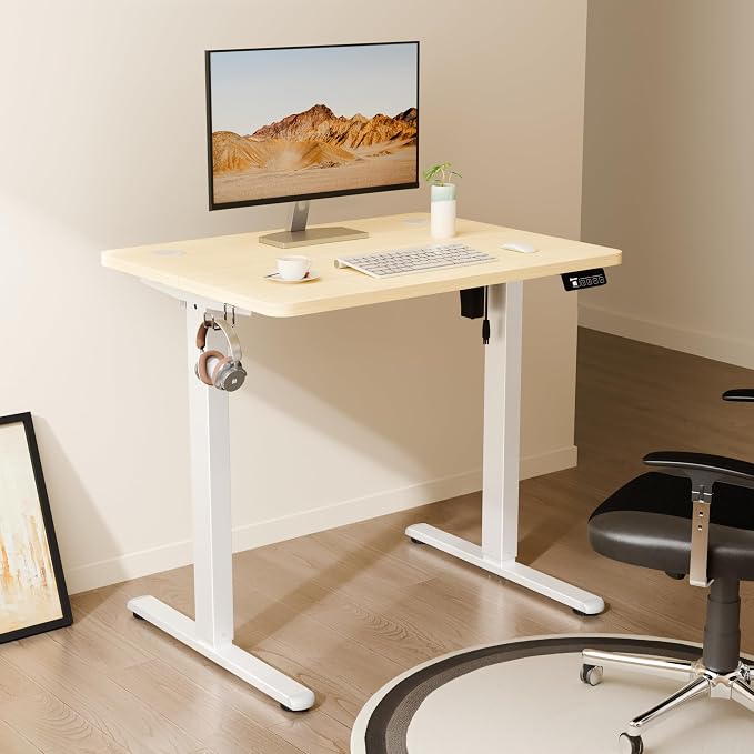 Small Standing Desk, 32"x24" Height Adjustable Sit-Stand, Home Office, Oak | Electric Adjustable Standing Desk, Sit to Stand Computer Office Desk with Splice Board, Memory Preset, Lifts 28.7''-46.5" - Image 2