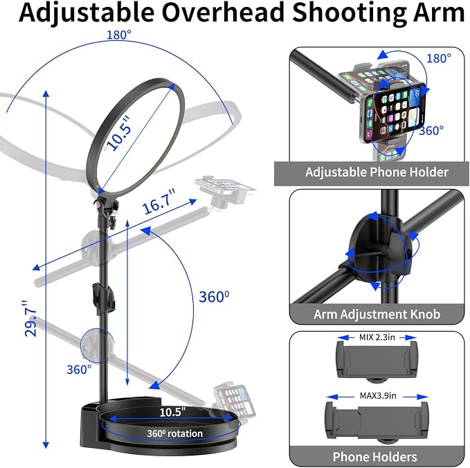 Selfie Light Kit for Desk and Laptop,55W Dimmable Full Screen Ring Light,with Rotating Storage Box,Pen Holder Stand,Phone Holder and Controller (White, 10.5) - Image 4