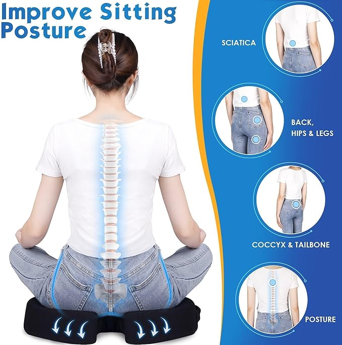 Seat Cushion for Office Chair, Car, Memory Foam, Black Large | For Back, Coccyx, Sciatica, Tailbone, Ergonomic Design, Non-Slip, Desk Wheelchair Use, Supportive Butt Pillow, For Man - Image 8