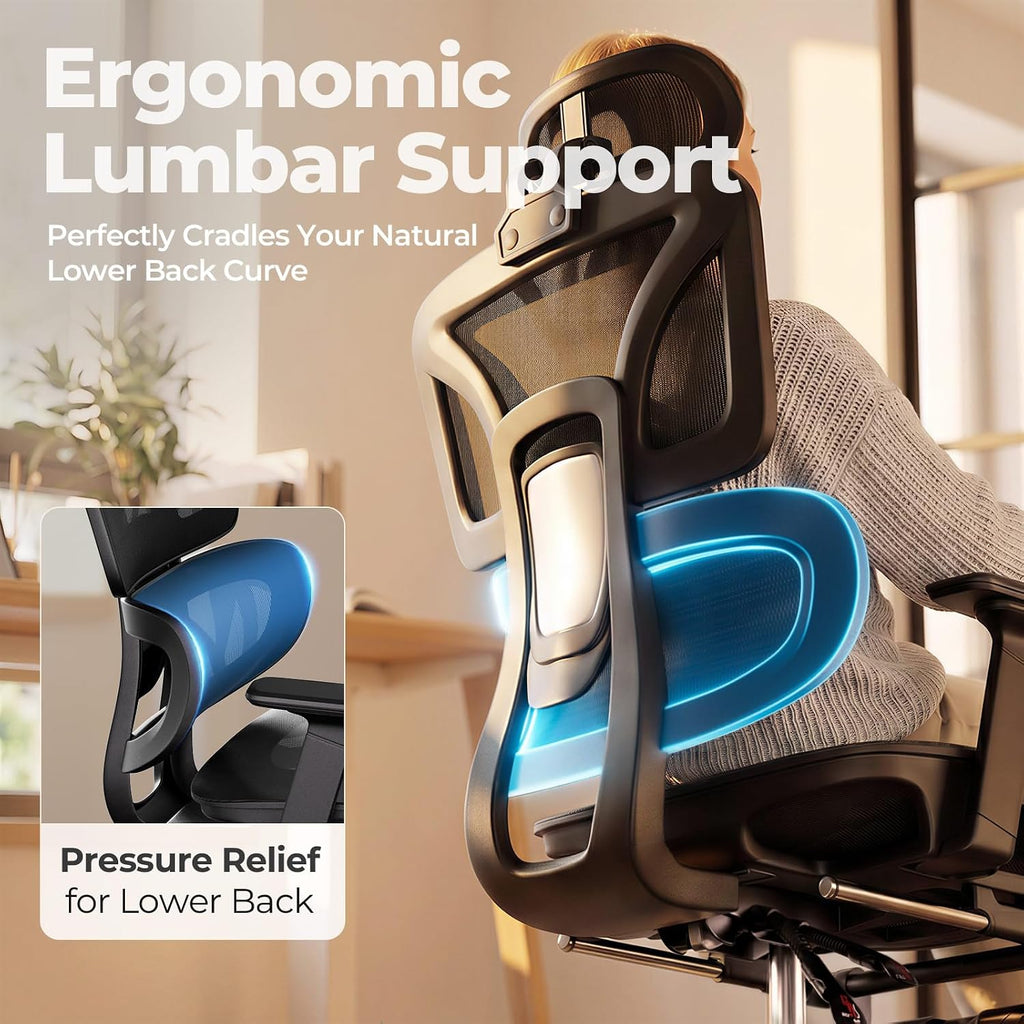 HLDIRECT Ergonomic Office Chair with Footrest, 135° Recline&Lumbar Support - Image 4