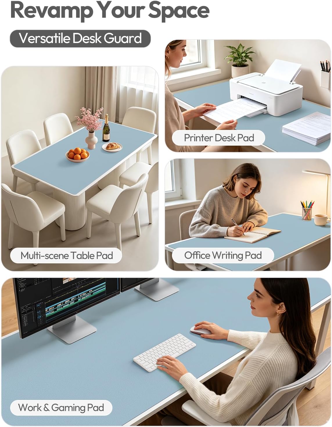 YSAGi Leather Desk Pad Protector, Office Desk Mat, Large Mouse Pad, Non-Slip PU Leather Desk Blotter, Laptop Desk Pad, Waterproof Desk Writing Pad for Office and Home (Ice Blue,55" x 17.2") - Image 7