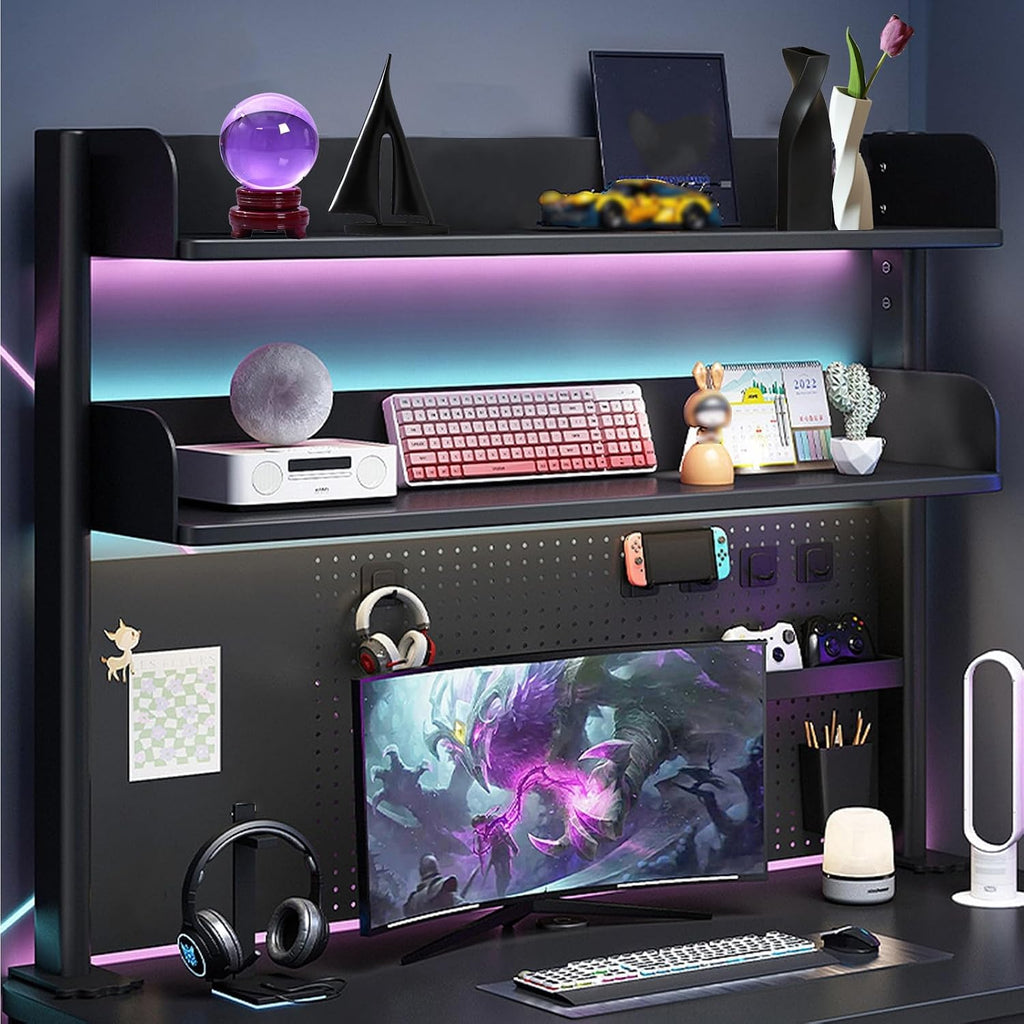 Clamp On Desk Organizer Shelf, BLACK Desk Extender Pegboard Workstation,Computer Desk Accessories for Office, Privacy Panel for Gaming Desk,23.6/31.4/39.3in Desktop Shelving (BLACK, 60cm/23.6in) - Image 2