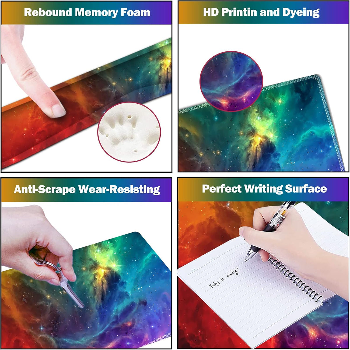 Extended Gaming Mouse Pad Set, Keyboard Wrist Rest Support Pad + Wrist Cushion + XXL Large Mouse Pad + Coaster, Stitched Edge, Non-Slip, Memory Foam Desk Mat, Color Nebula Galaxy - Image 7