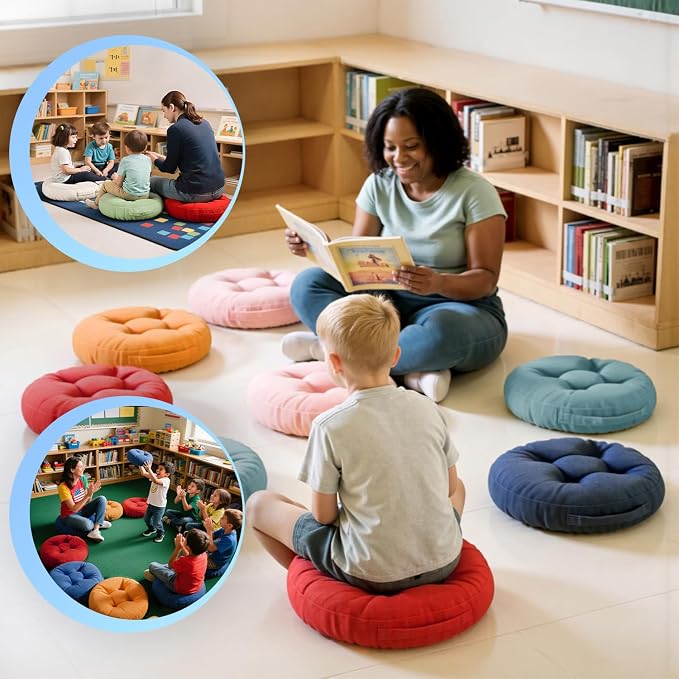 Degrees of Comfort 8Pcs Round Floor Cushions for Kids, Waterproof Flexible Seating for Classroom Elementary, Safe Smolder Resistance Sitting Pillows with Handles, 15-inch, Lovely - Image 8
