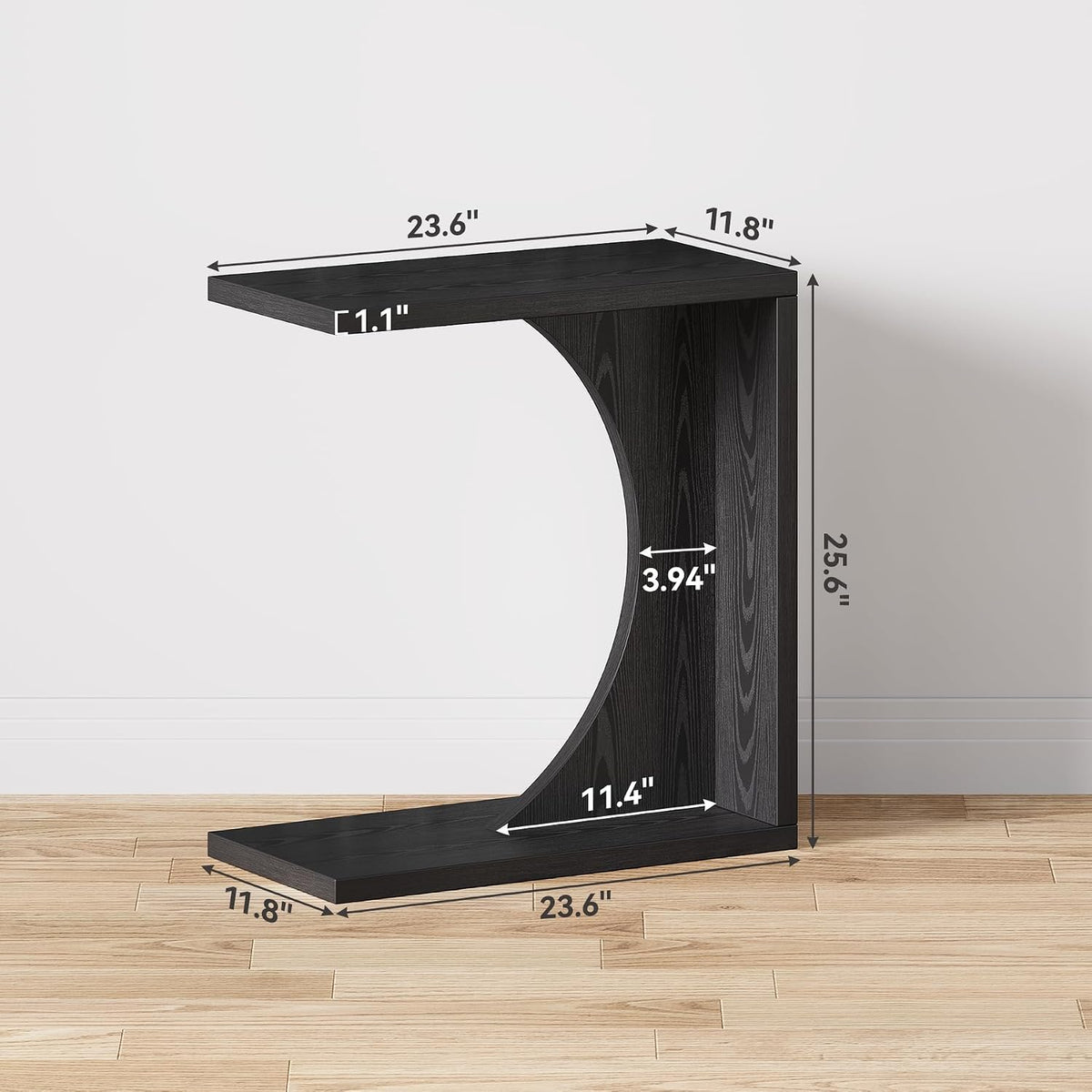 LITTLE TREE C-Shape End Table for Sofa & Bedroom - Small Side Table for Living Room, Over Couch Tray Stand for Laptop, Snacks, Books, Black, 2 Pack - Image 2