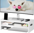 BONTEC Wood Monitor Stand Riser, 2-Tier Desktop Organizer | Ergonomic Computer Stand for Desk, Cable Management, Cellphone Holder, 21.3 Inch Shelf, White by BONTEC