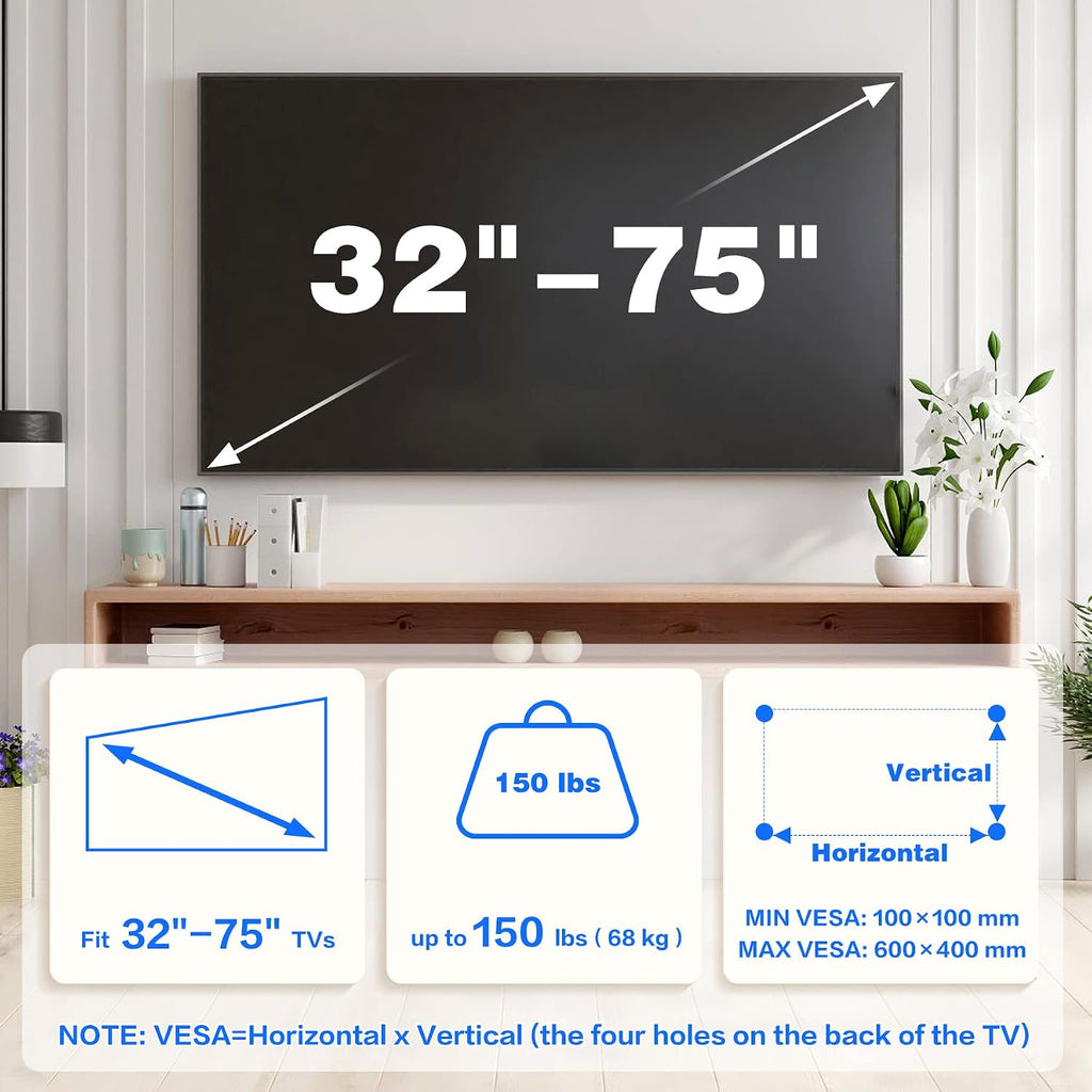 No Stud No Drill TV Wall Mount for 32-75 Inch TVs up to 150 lbs - Image 2