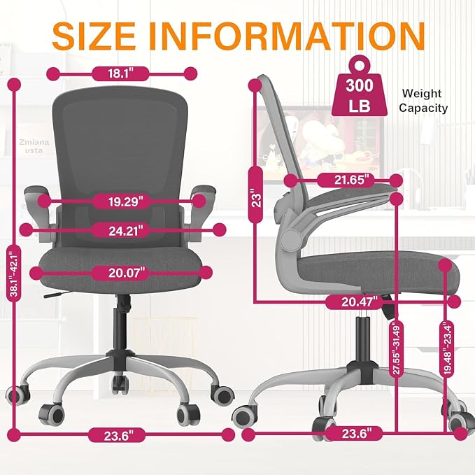 Ergonomic Office Chair w/Adjustable Lumbar, Flip Armrest, 135° Recline | Supports 300 lbs · Seat 19.48"–23.4" · Breathable mesh · 20–30 min assembly · 5-year warranty - Image 2