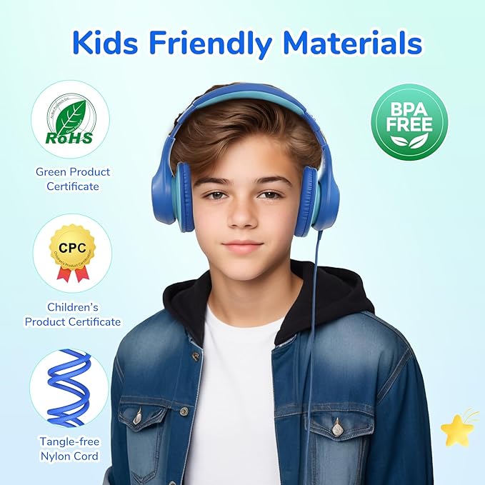 EarFun K3 Kids Headphones, USB Type C Wired Headphones for Kids/School Blue | HD Stereo Sound, Comfortable Fit, 40mm Driver, Foldable Over Ear Headphone for Travel/Boys/Girls/Tablet/iPad - Image 4