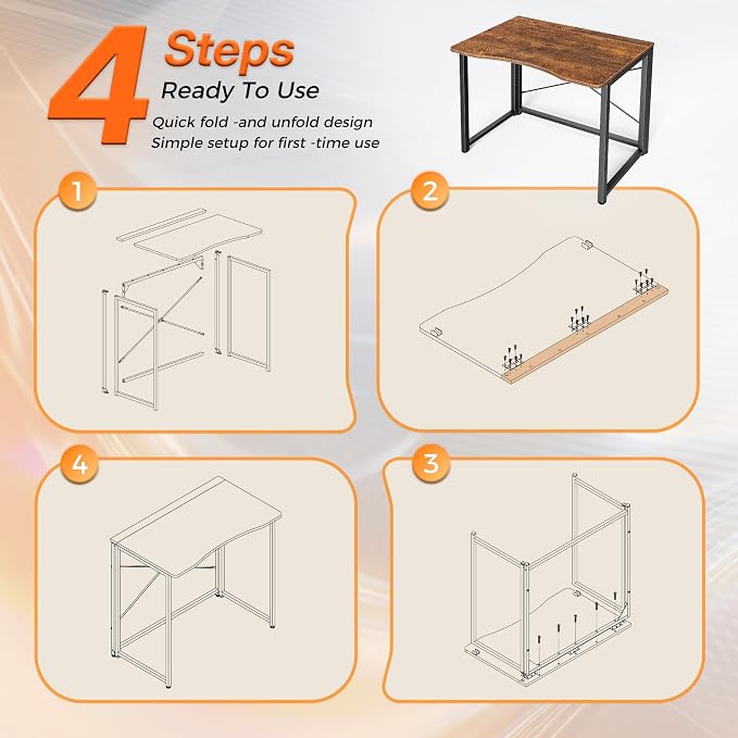 Huuger Folding Desk for Small Spaces, 23.6 Inch Foldable Computer Table | Easy Assembly, Small Writing Work Office Computer Desk, for Home Office, Study, Bedroom, Dorm, Space Saving, Rustic Brown - Image 9