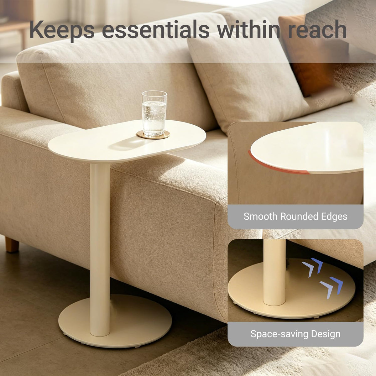 Modern C-Shaped End Table, Small Metal Side Table for Sofa Couch Bed Snack Tray Tables for Living Room Bedroom - Image 4