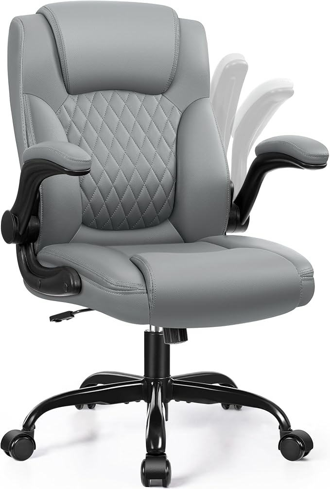 Leather Office Chair, PU Home Computer Desk Chairs with Ergonomic Back Support, 360°Swivel Free，Small Gaming Chair with Wheels and Adjustable Armrests, for Short People Use by BrickAttic