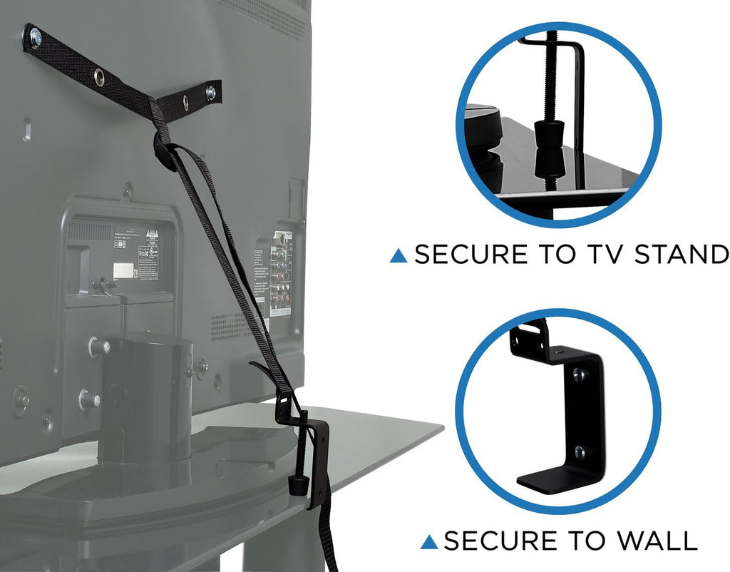 Mount It! TV Safety Straps For Child and Baby Proofing, Anti Tip Prevention and Earthquake Protection, Heavy Duty Metal Connectors, Secures to TV Stand and Walls, Black - Image 2