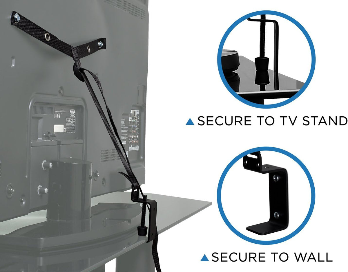 Mount It! TV Safety Straps For Child and Baby Proofing, Anti Tip Prevention and Earthquake Protection, Heavy Duty Metal Connectors, Secures to TV Stand and Walls, Black - Image 2