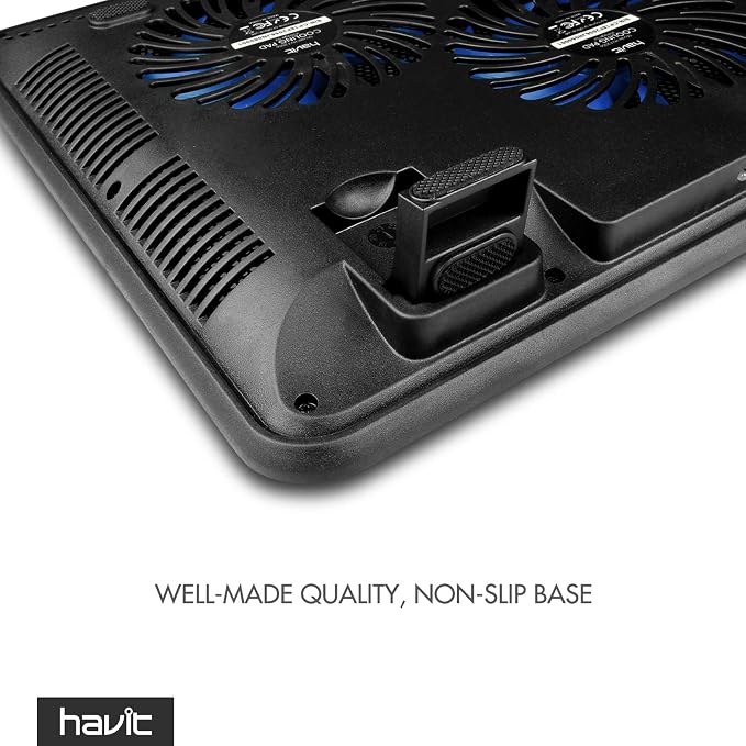 Havit HV-F2056 15.6-17 Inch Laptop Cooler Cooling Pad - Slim Portable USB Powered (3 Fans) (Blue) | Three quiet USB-powered fans circulate air below the laptop, two height settings improve viewing and typing comfort - Image 8