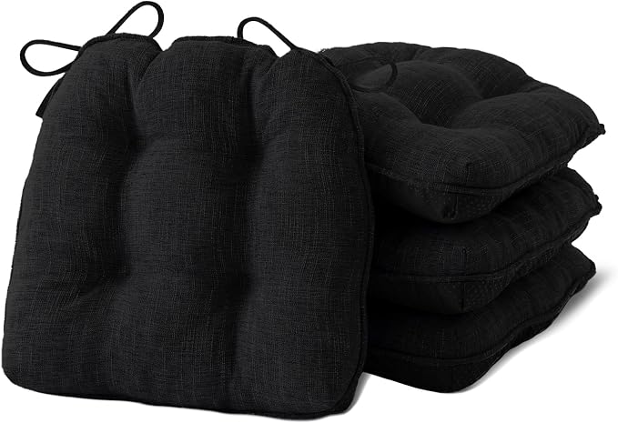 IPYNBAP Chair Cushions for Dining Chairs Set of 4, Kitchen Chair Cushions, Chair Pads with Ties and Non Slip Backing, Tufted Memory Foam Seat Cushion 4 Pack, 15.5" x 15.5" x 4", Black by IPYNBAP