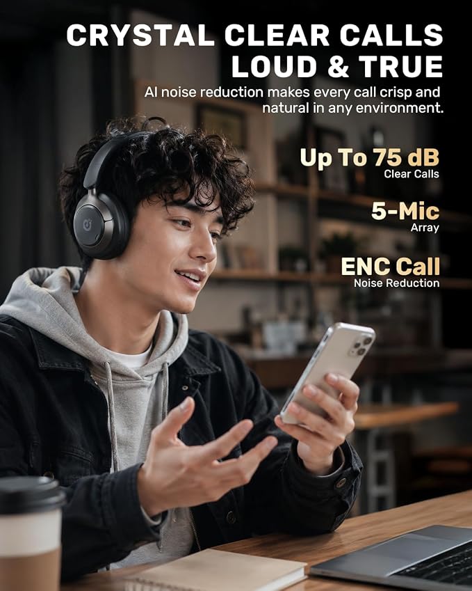 Boean Active Noise Cancelling Headphones, Bluetooth 6.0 Wireless Over Ear Headphones with 120H Playtime, 360° Spatial Audio & 5 ENC Mics, Soft Memory Foam, Transparency Mode for Office Travel Gaming - Image 6