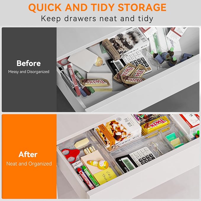 30 Pack Large Clear Plastic Drawer Organizer Bins - Acrylic Kitchen Drawer Organization and Storage Dividers for Utensils Gadgets, Office Bathroom and Vanity Organizer for Makeup Accessoires - Image 6