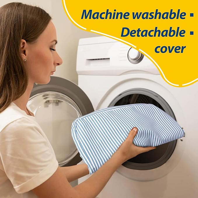 AAAAAcessories D-Shaped Chair Cushions, 2" Thick Dining Chair Pads with Ties and Removable, Machine-Washable Cover, 17" x 16", Set of 6, Pinstripe Blue - Image 4