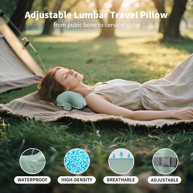 Mixtrend Travel Lumbar Pillow – Inflatable Memory Foam Back Support Cushion for Airplane, Car, Office Chair, Long Flight – Ergonomic Pain Relief for Women, Men & Kids (Matcha Green) - Image 9